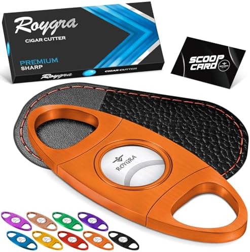 roygra Cigar Cutter with Leather Protector, Stainless Steel Double Blade Guillotine (Orange)