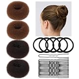 Teenitor Small Donut Hair Bun Maker Set - 2 Dark Brown 2 Light Brown Small Size Hair Bun Maker, Hair Donuts for Buns Kids, 5 Elastic Bands, 20 Hair Pins, Bun Maker For Kids