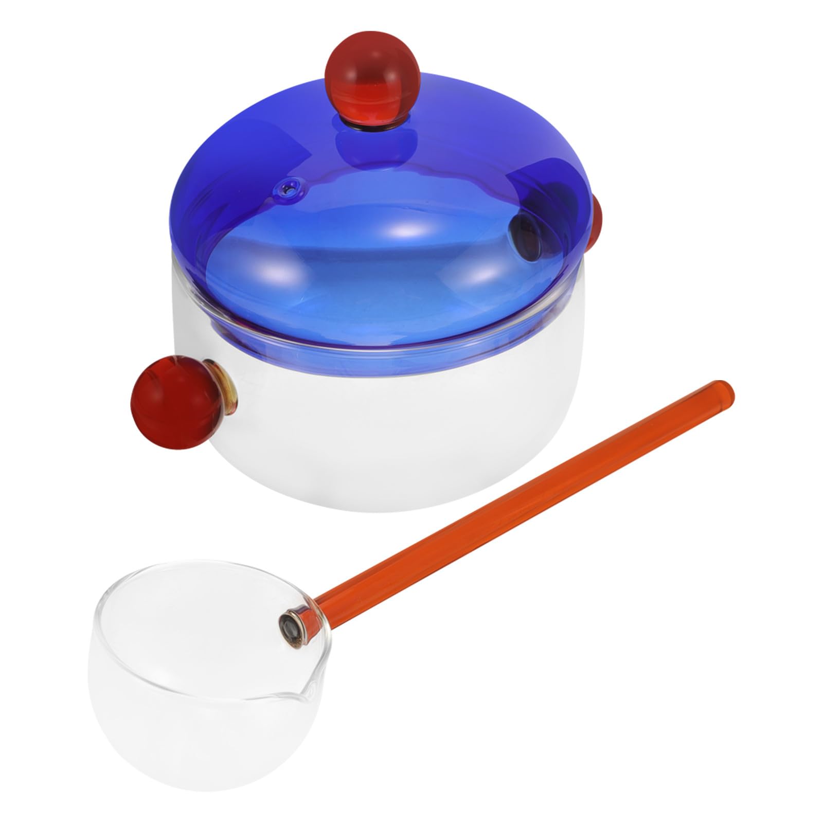 Handgefertigte mit Deckel und Löffel 250ml Borosilikatglas Transparenter Küchenkochtopf Glasschüssel Stabiles Design Mikrowellengeeignet für Salat und Suppe