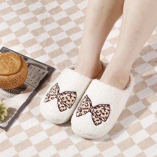 Image of Womens Mens House Slippers Retro Comfy Warm Plush Slip on Fluffy Memory Foam Home Sippers for Winter Indoor Outdoor