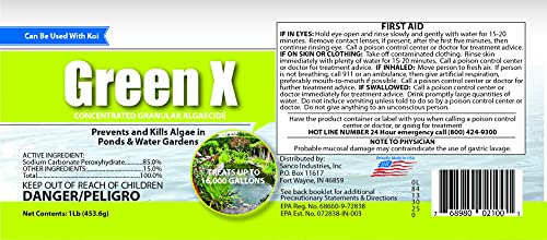 Green X – 1lb - String Algae Remover for Koi Ponds, Fountains, Waterfalls, Water Features- Safe for Fish Contact Algae Control- Treats up to 16,000 Gallons - Concentrated Granular Algaecide