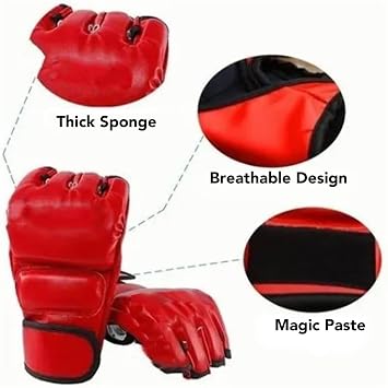 MMA Gloves Half Finger Kickboxing Gloves Open Palms Fighting Red Adult