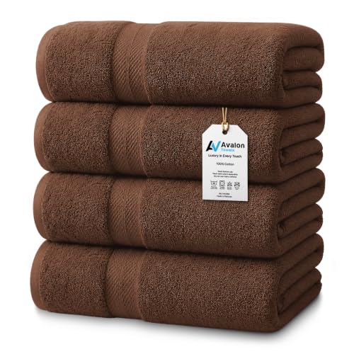 Avalon Towels Brown Bath Towels Set of 4, 27x54in, 600 GSM 100% Cotton