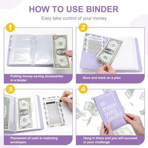100 Days Money Saving Challenge Coin Envelope Budgetstorage Book, Money Saving Binder, Cash Envelopes for Budgeting, Budget Planner Binder to Save $5,050 and $500 and $10,000(Blue)