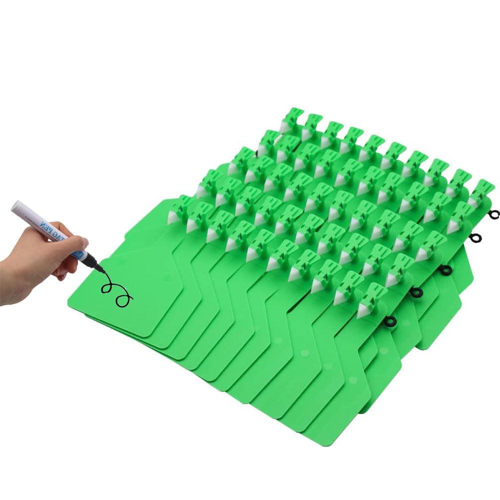 Orecchie di Animali, Etichette Auricolari in plastica for Bestiame, Confezione da 50 o 100 Set(Green,50pcs+Pen)