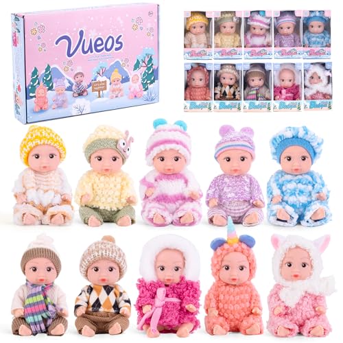 Vueos 10pcs Set 4 Inch Reborn Baby Dolls - Open Eyes Realistic Baby Doll Toys for Kids Mini Dolls Collection for 3+ Year Old Girls Boys