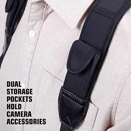 Image of USA Gear DSLR Camera Strap Chest Harness with Quick Release Buckles, Black Neoprene Pattern and Accessory Pockets - Compatible with Canon, Nikon, Sony and More Point and Shoot and Mirrorless Cameras