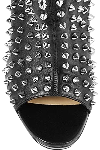 XYD Women Peep Toe High Heels Ankle Boots Rivet Studded Zip Up & Pull On Dress Booties Shoes4