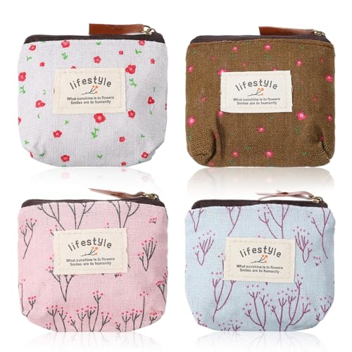 LIQWEI 4 Stück Kosmetiktasche Klein mit Reißverschluss, Mini Kosmetiktasche, Tragbare Kleiner Geldbeutel Damen Reise-Kulturtasche MünzgeldböRse für Kosmetik Münzen Lippenstift Kopfhörer Schlüssel