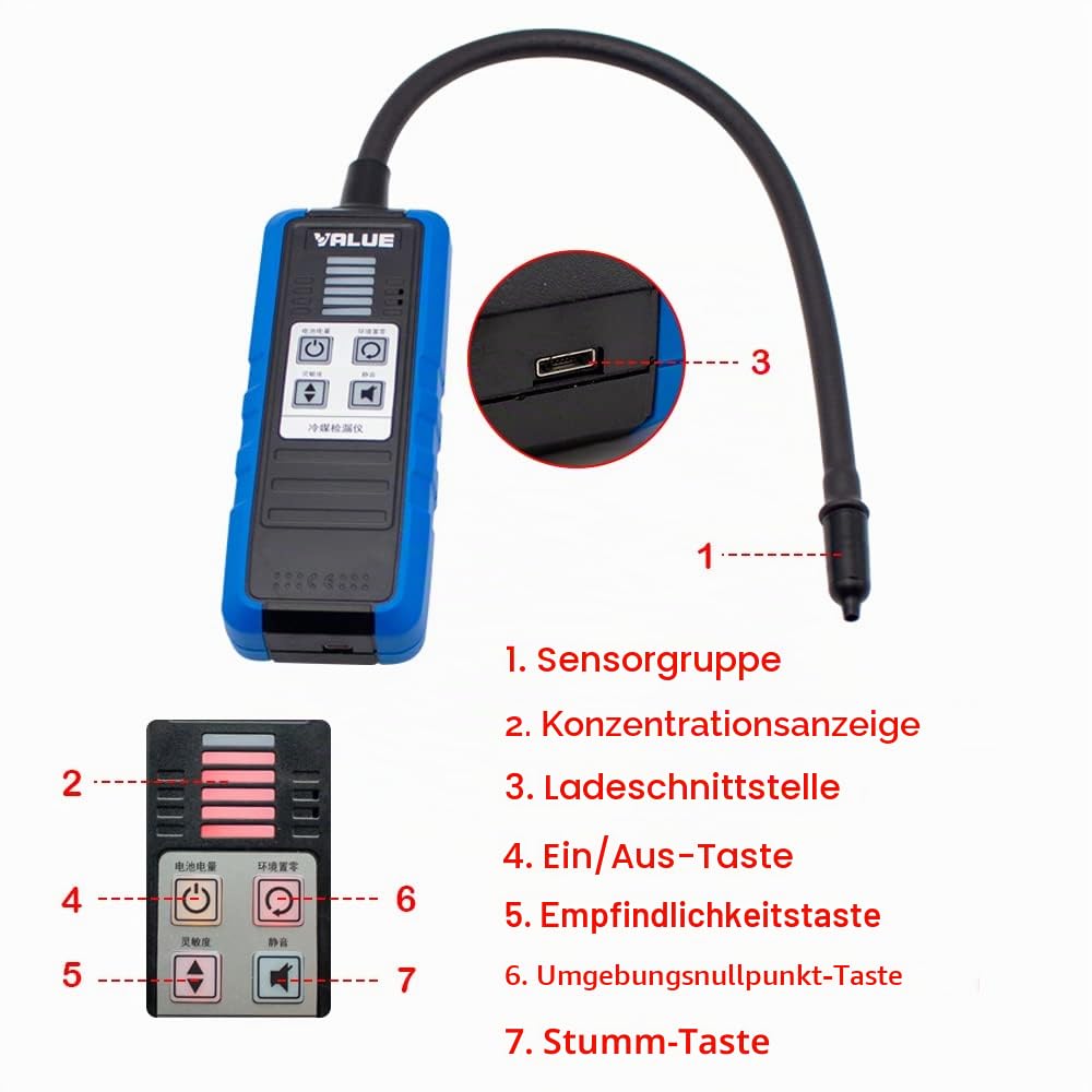 VML-1 Kältemitteldetektor, R410 R22 R32 Kältemittel Schaumerkennung Elektronischer Halogen-leckdetektor