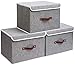 Yawinhe 3 Stück Aufbewahrungsbox 45x30x30cm mit Deckel, Faltbare Leinentuch Kleidung Ablagekorb für Handtücher, Bücher, Spielzeug, Kleidung (Grau)