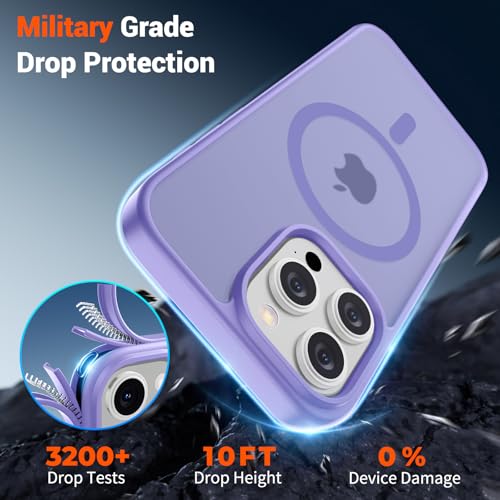 Image of SUPFINE Magnetic for iPhone 15 Pro Case (Compatible with MagSafe) (Military Grade Drop Protection) Slim Translucent Matte Shockproof with Anti-Fingerprint Phone Case,Purple