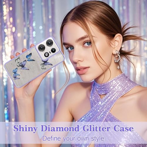 Image of VONZEE for Moto Edge 50 Pro Clear Glitter Butterfly Case, Cute Bling Sparkle Shiny Soft Silicone TPU Bumper Shockproof Women Girls Slim Protective Phone Cover for Moto Edge 50 Pro, Purple