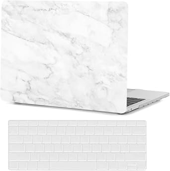 Shell Compatible with MacBook Pro 15 Inch Case 2019 2018 2017 2016 Release Model A1990 A1707 with Touch Bar Touch ID, Plastic Protective Laptop Hard Case & Keyboard Cover,White Marble