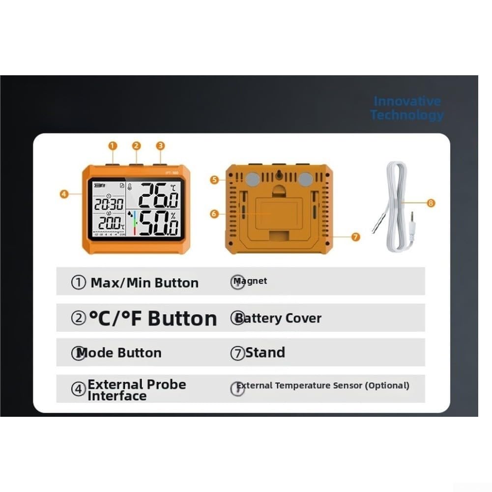 Medidor de humedad de temperatura inalámbrico industrial de alta precisión aplicación de monitoreo remoto sensor externo -10 °C a 70 °C 10-99% RH resistente a los golpes para laboratorio (instrumento