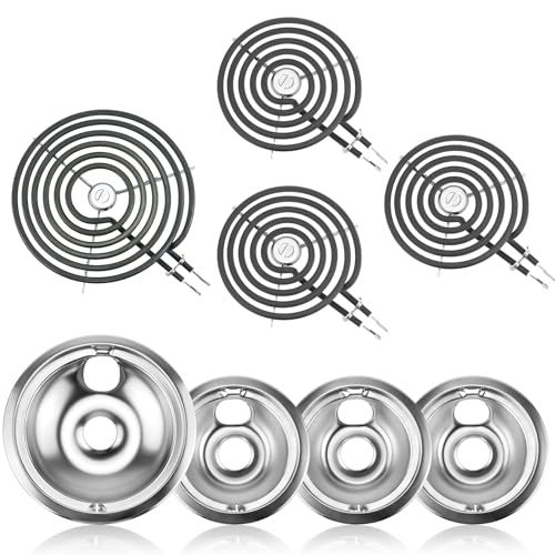Stove Burner Drip Pan WB31T10010(6) WB31T10011(8) and Electric Stove Replacement Burner WB30M1(6) and WB30M2(8) Compatible for G-E Hot-point Ken-more Electric Range Stove by MIFLUS