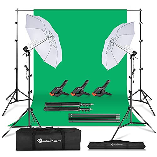 Yesker Photography Lighting Umbrella Kit, 6x9ft Green Screen Kit Backdrop Continuous Lighting Umbrella, 8.5x10ft Background Support System for Studio Photo Portrait Video Streaming