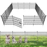 10 Panels No Dig Decorative Outdoor Garden Fence with Gate for Yard, 24 in(H) X 20 ft(L) Animal Barrier Fencing Rustproof Metal Wire Panel Border for Dog, Rabbits, and Patio Temporary Ground Stakes