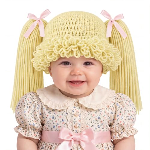 Halloween Cabbage Costume Yarn Wig, Beige 3, Straight Pigtails
