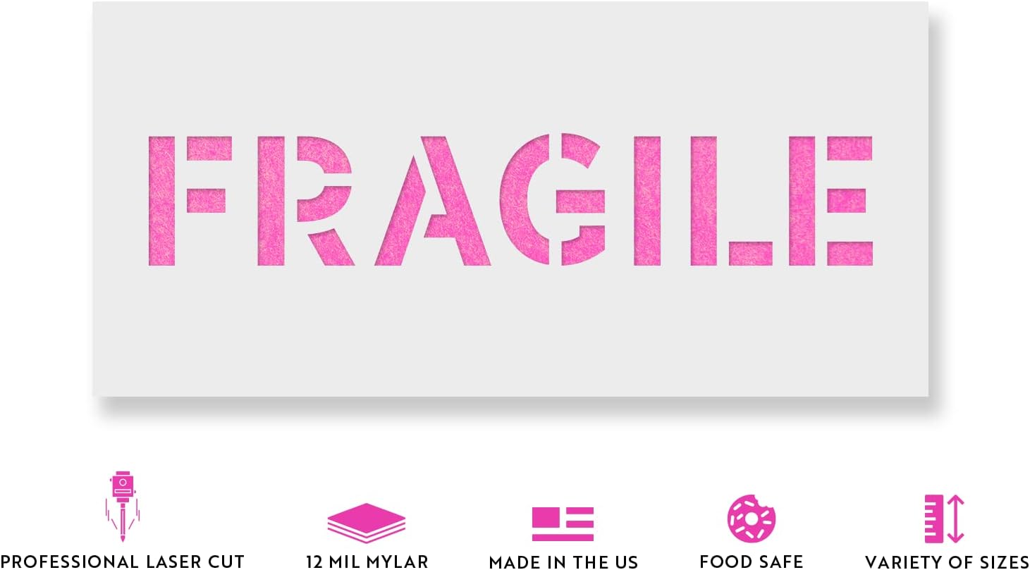 Fragile Word Stencil - Laser Cut Stencils, Paint Stencils, DIY Craft, Stencils for Crafts, Spray Paint Stencils