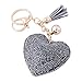 Soleebee Portachiavi in pelle cuore d'amore Bling Cristallo Portachiavi auto Fascino accessori per borse e Personalizzare Zaino con le nappe (Grigio)