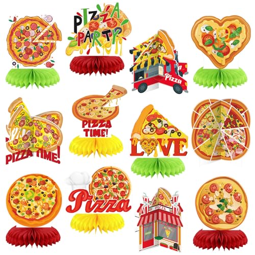Image of 12 Pcs Pizza Party Decorations Pizza Theme Party Decorations Honeycomb Table Centerpieces for Home Office Birthday Honeycomb Supplies Decor