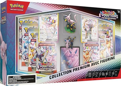 Pokémon : Collection Premium avec Figurine Écarlate et Violet – Évolutions Prismatiques du JCC Pokémon (2 Cartes Promo Brillantes texturées, 11 boosters)