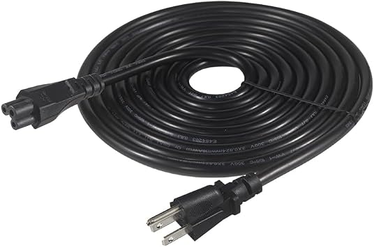 3-Slot Universal AC Power Cord - 6Ft Replacement 3 Prong Laptop Power Cable, NEMA 5-15P to IEC C5 Connector, SJT 18 Gauge, Black