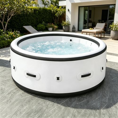 Inflatable Hot Tub 4-6 Person, Leak-Proof PVC Outdoor Spa with 150 Air Jets, Bubble Massage, Powered by a PTC Drainage System, Supports Circulating Water Heating and Low‑Water‑Level Heating