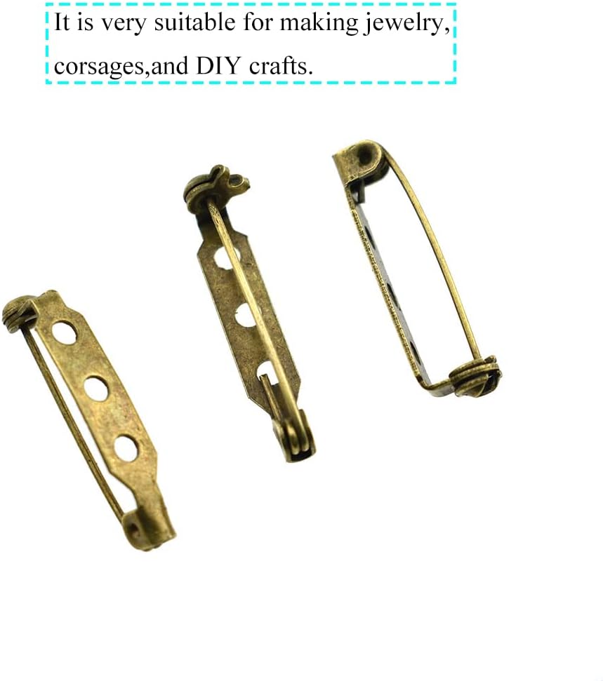 HAO PRO Bar Pins Brooch Clasp Pin Backs Safety with 3 Holes 25mm Badge Latch Secure Strong Stiff Needle No Crook Easy Open Close for Crafts Jewelry Sew Glue Corsage Costume Wedding Bronze 40pcs