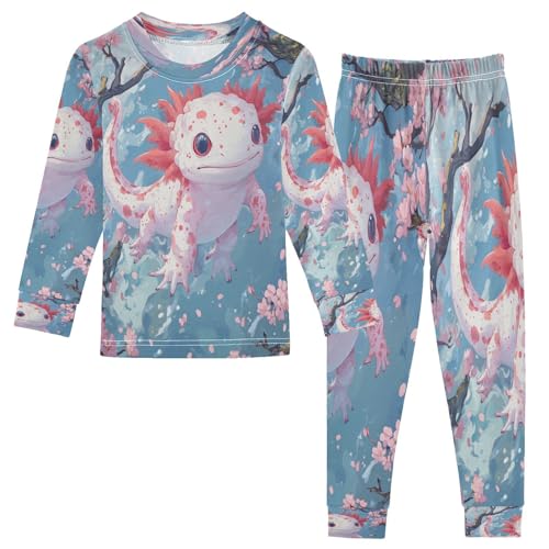 Pajama Sets Long Sleeve Kawaii Axolotl Cherry Blossoms Soft Comfy Sleepwear 2 Piece PJS 3-8T