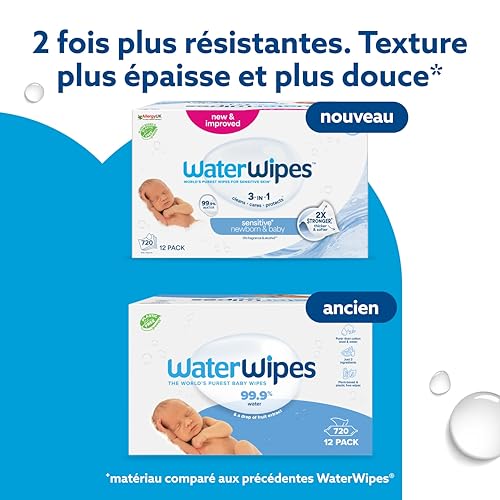 WaterWipes Lingettes Bébés Originales Exemptes De Plastique 720 Unités 12 Paquets Lingettes à Base d'Eau à 99 9 % Non Parfumées pour les Peaux Sensibles - vue 3