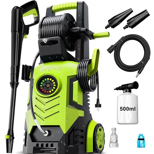 Adjustable Pressure Washers 100-200bar & 280-500l/h, Coverage:20-60㎡/h, with Touch Screen 8 Level, 500ml Foam Cannon and Adjustable Nozzles, Power Washer for Cars/Fences/Driveways/Home