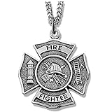 TrueFaithJewelry Sterling Silver Fire Fighter Shield Medal with Christ Cross Back, 1 Inch