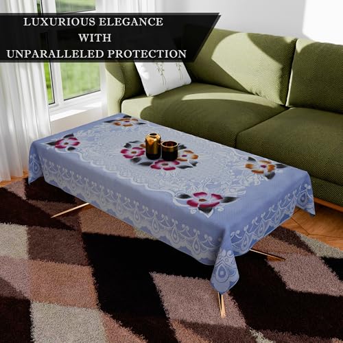 Image of Kuber Industries Cotton Rectangular Center Table Cover,Table Cloth Cover,Tabletop Cover,Kitchen Table Cloth,Table Protector Cover,4-Seater Table Cover,Flower Net-Design,CTC,40x60 Inch,Blue
