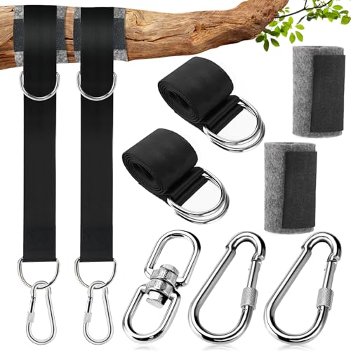 Cinghie per Amaca All'aperto, Attacco per Altalena Kit 2 x 150 cm con 360° Rotazione Gancio per Altalena, 2 Moschettoni e Anelli a D, Contiene Fino a 400kg per Amache e Altalene da Campeggio