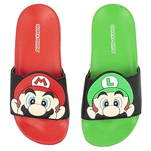 SUPER MARIO Nintendo Sandals, Mario and Luigi Mismatch Slide Sandal,Boys Sizes 12 to 4