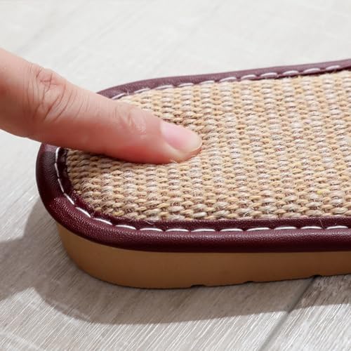 GHYUBYER Linen Slippers for Women Indoor,Men's Breathable Flat Sandals Leather Slippers Indoor Outdoor(Color:Brown,Size:41/42 EU)4