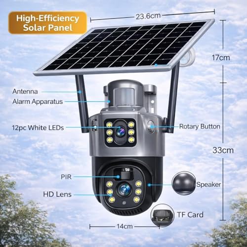 Image of securinnov Dual Lens Solar Powered PTZ Outdoor CCTV Camera | 360 View | Color Night Vision | Motion Detection | Two Way Audio | 4G SIM-Based Camera with Mobile App V380 Pro (Dual Lens Solar)