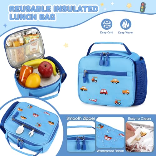 Image of DIGOBAY Backpack for Boys 6-8, 3PCS Embroidery Toddler Boys Backpack with Lunch Bag Pencil Case, 15.7 inch Kids School Bookbag for Preschool Kindergarten Elementary Daycare Backpacks, Blue Car