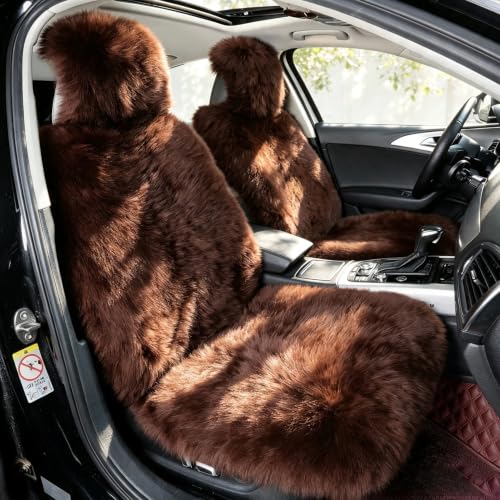 Image of 2 Pack Fluffy Sheepskin Car Seat Covers for Soft Auto Fur Pet Cushions Pads