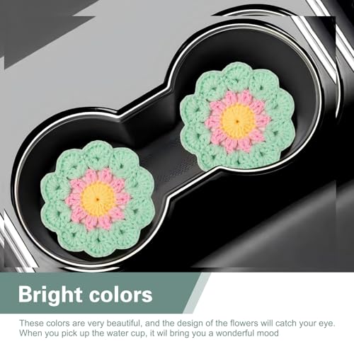 2 portavasos flor de algodón tejidos para auto verde miniatura 6