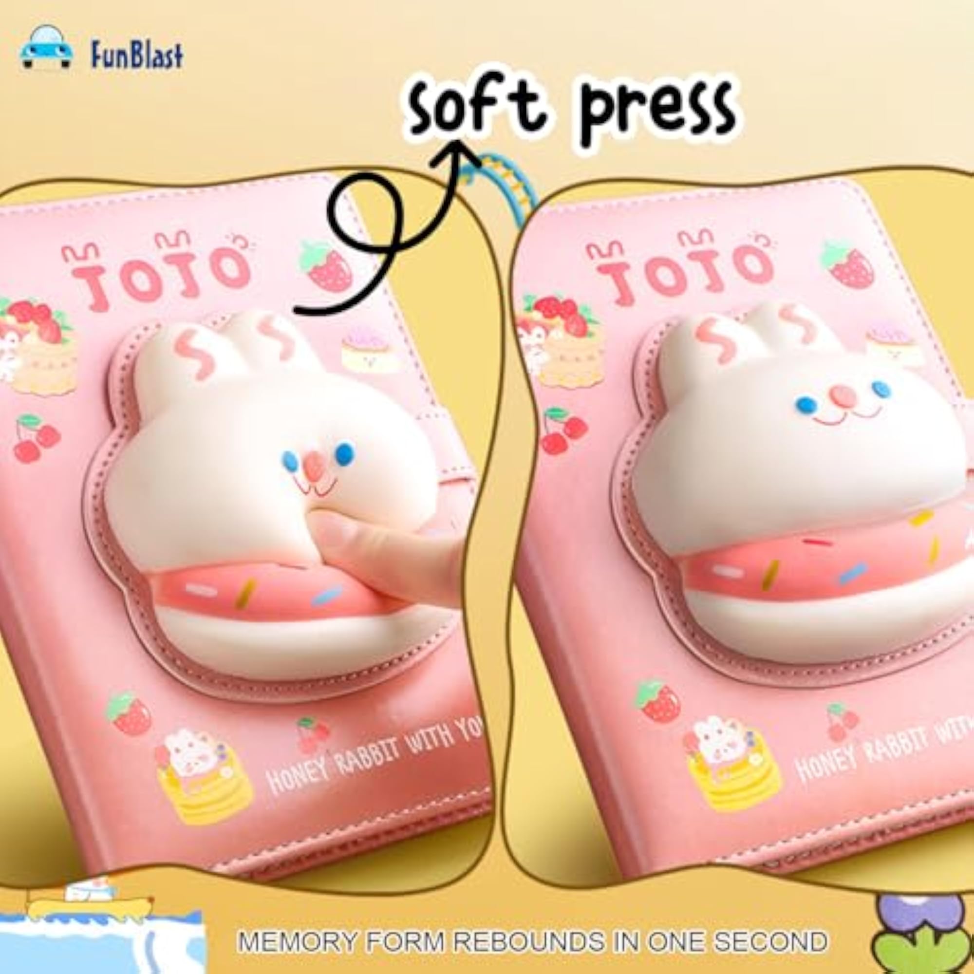 Rabbit Theme 3D Squishy De-stress Notebook, A6 Journal