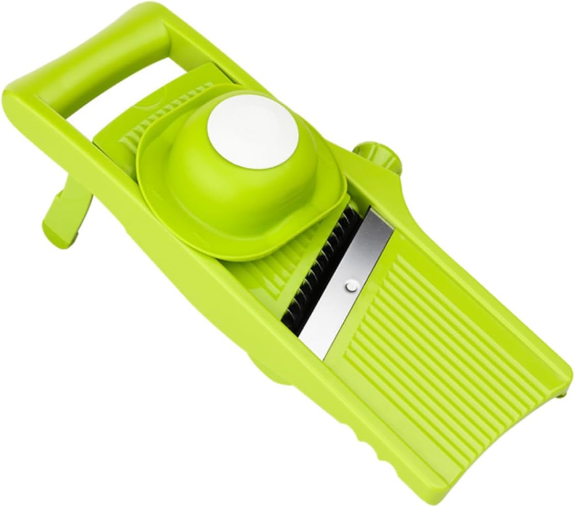 FRCOLOR Manual Potato Grater and Vegetable Slicer Kitchen Tool with Green Handle Multipurpose Handheld Mandoline for Easy Food Prep and Vegetable Shredding