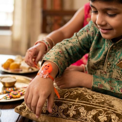 Image of Saugat Traders Mens Family Rakhi Combo For Bhaiya-Bhabhi And One Kid With Decorative Roli Chawal Chopra-Cartoon -Lumba-Designer-Bhai Nephew Bhatija, Set Of 3