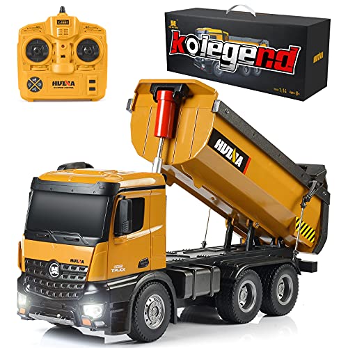 kolegend Remote Control Construction Dump Truck, 1 14 Scale Full Functional RC Dump Truck Toy Heavy Duty Metal Construction Vehicle with LED Lights and Simulation Sound