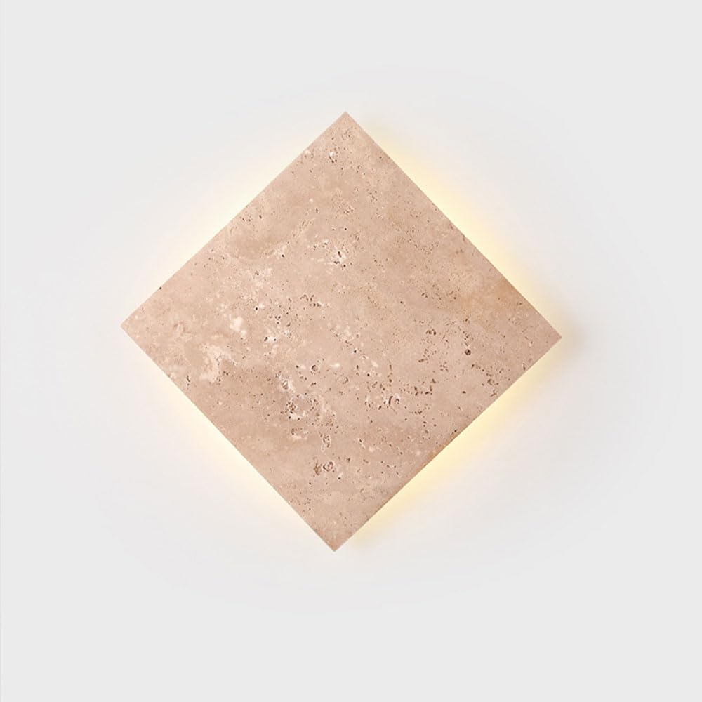SXSCARKX Modern Stylish Square Bedroom Bedside Wall Lamp Wabi-sabi 3000K LED Light Yellow Travertine Stone Kitchen Sconce With Creative Lampshade Simple Corridor Decorative Lighting