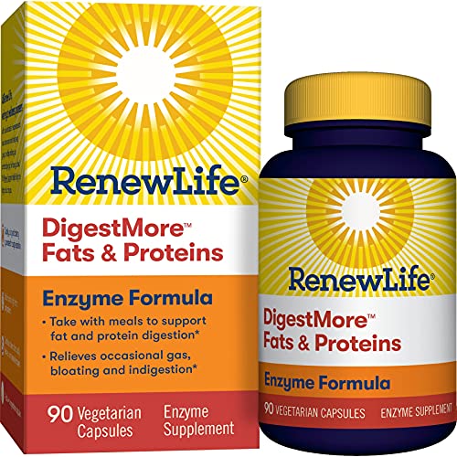 Renew LifeÂ® Adult Digestive Enzyme - DigestMoreâ„¢ Fats & Proteins Enzyme Supplement - Plant-Based Formula, Supports Digestion of Fats and Proteins - 90 Vegetarian Capsules