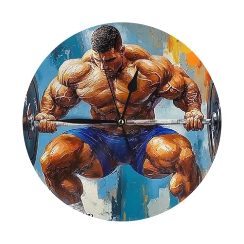 Orologio da parete decorativo per la casa con bilanciere per sollevamento pesi, 25,4 cm, silenzioso, funzionamento a batteria, per camera da letto, cucina, soggiorno, ufficio