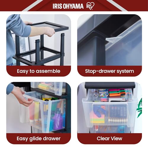 Iris Ohyama, Rollcontainer Kunststoff auf Rollen, 5 Grosse Schubladen, Schwarz, Leichtes Öffnen, Aufbewahrung, für Schreibtisch, Garage… – Ansicht 6